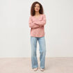 Pull manches longues col en V rose clair femme