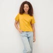 T-shirt droit col rond brod&eacute; en coton jaune or femme