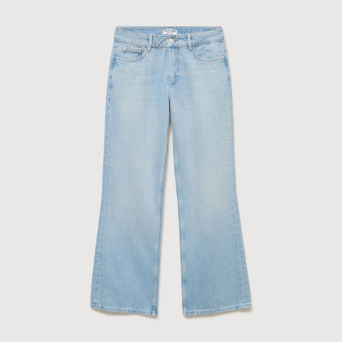 Jeans wide leg taille bascul&eacute;e bleu femme