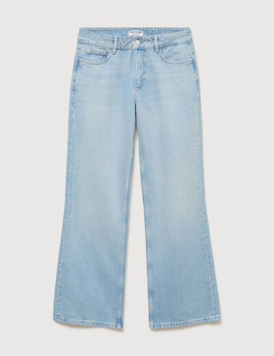 Jeans wide leg taille bascul&eacute;e bleu femme
