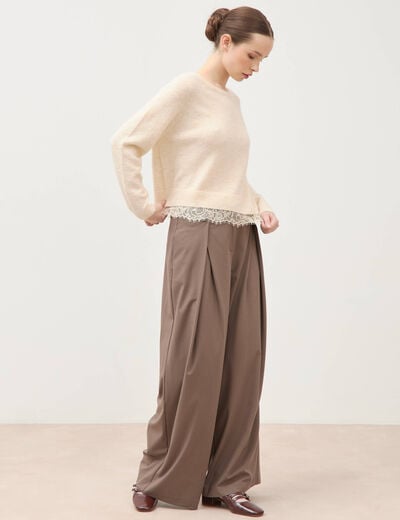 Pull manches longues col bateau ivoire femme