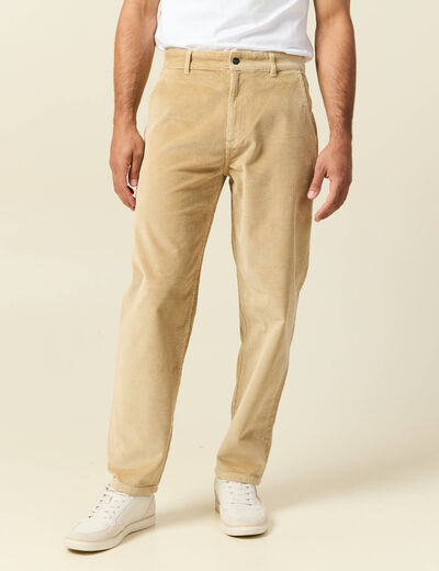 Pantalon droit en velours longueur 32 beige homme