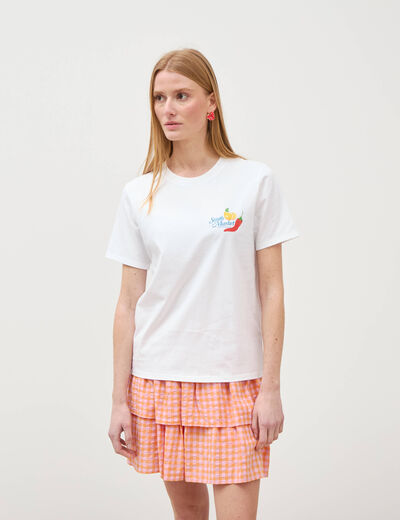 T-shirt en coton manches courtes blanc femme