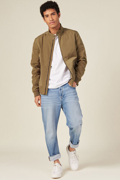 Blouson droit col montant marron foncé homme