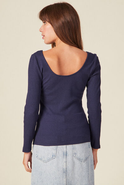 T-shirt manches longues bleu marine femme