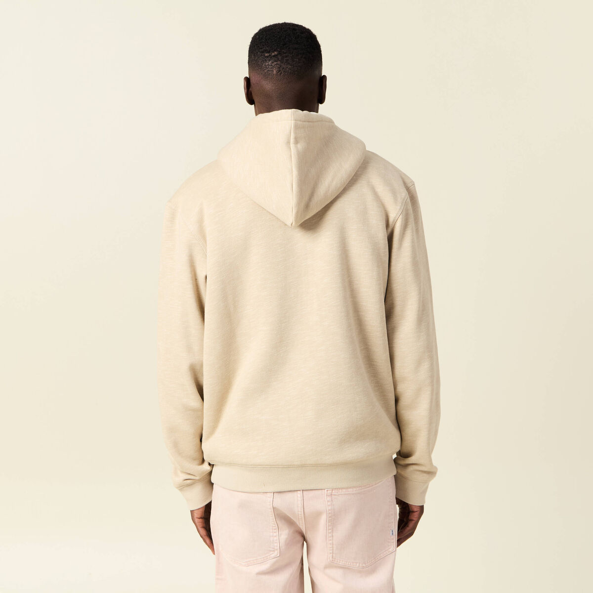 Sweat manches longues zipp&eacute; beige homme