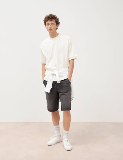 Sweat ample col rond manches courtes ecru homme