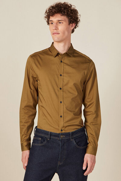 Chemise manches longues vert kaki homme
