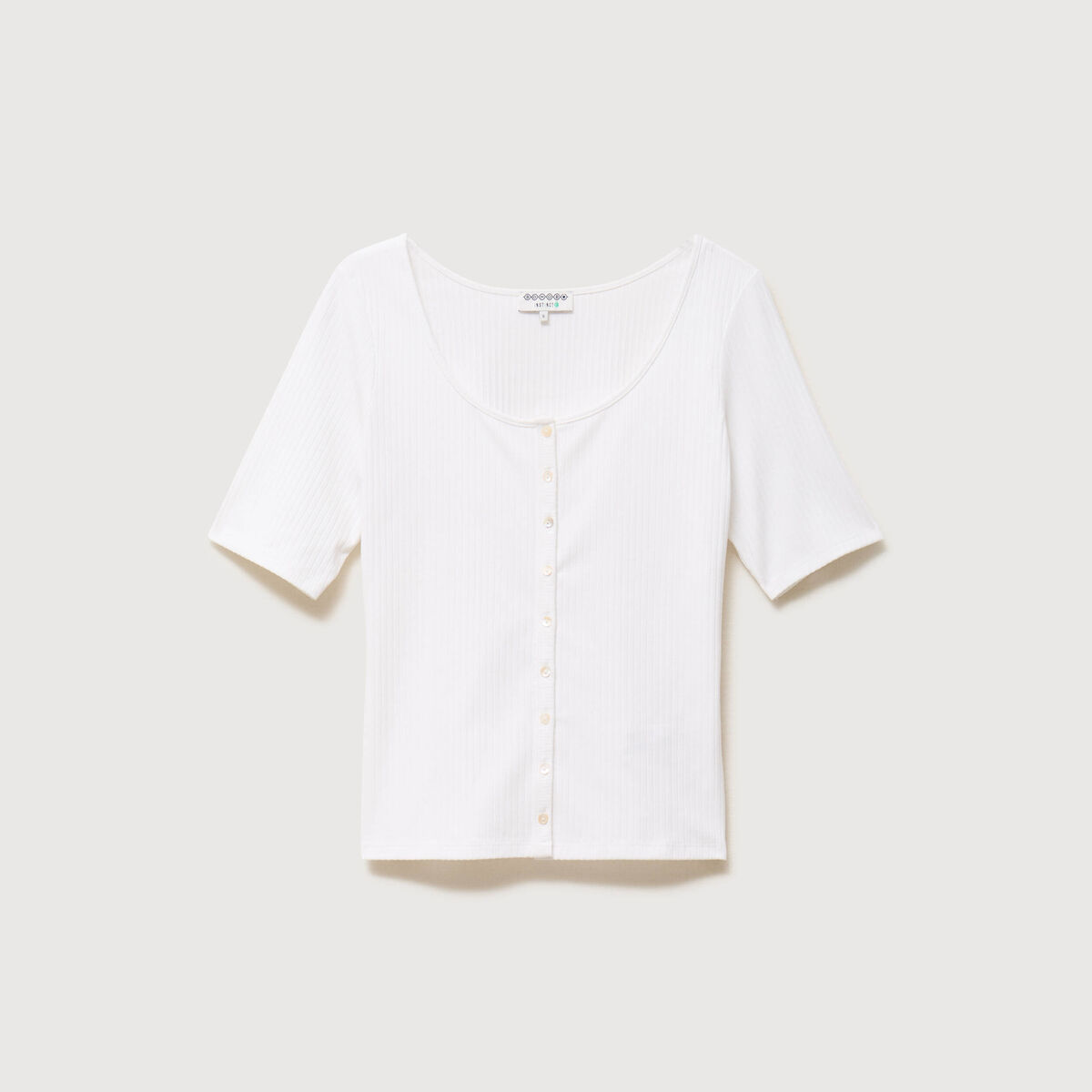 T-shirt c&ocirc;tel&eacute; ajust&eacute; manches courtes blanc femme