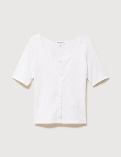 T-shirt c&ocirc;tel&eacute; ajust&eacute; manches courtes blanc femme