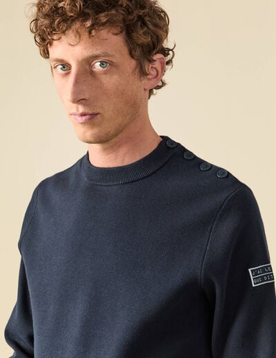 Pull fin manches longues col rond bleu marine homme