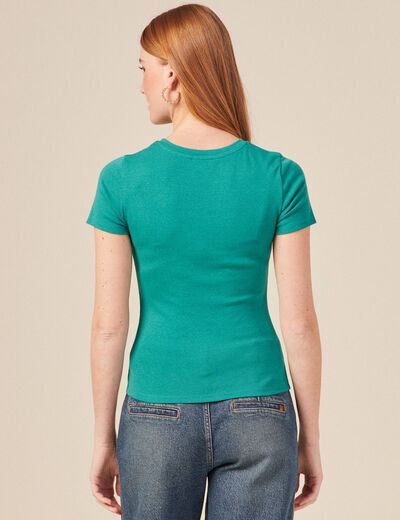 T-shirt manches courtes vert turquoise femme