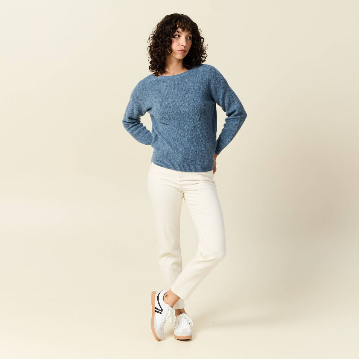 Pull manches longues bleu clair femme