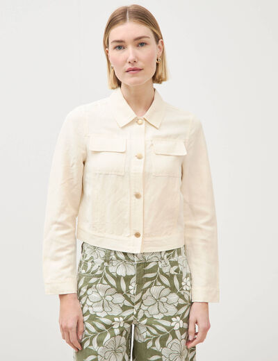 Veste courte boutonn&eacute;e ecru femme