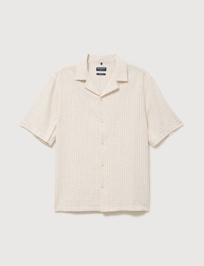 Chemise manches courtes col tailleur beige homme