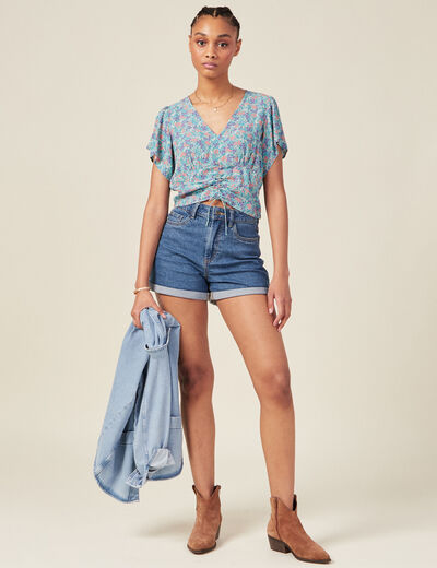 Blouse cropped éco-responsable vert émeraude femme