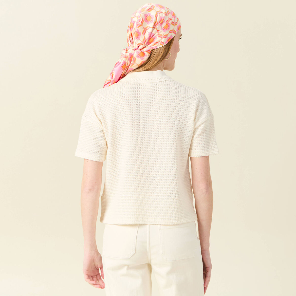 Polo en maille creme femme