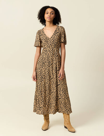 Robe longue éco-responsable marron clair femme