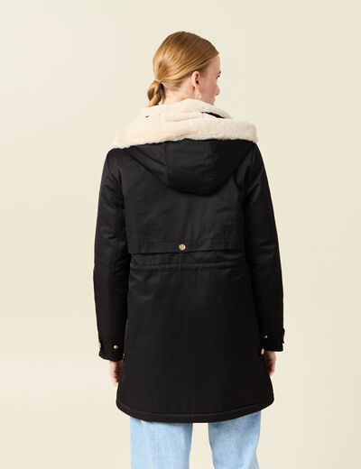 Parka droite à capuche noir femme