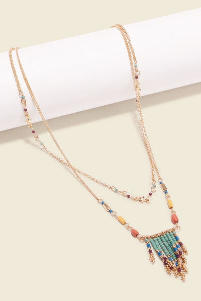 Collier 2 rangs à perles multicolore femme