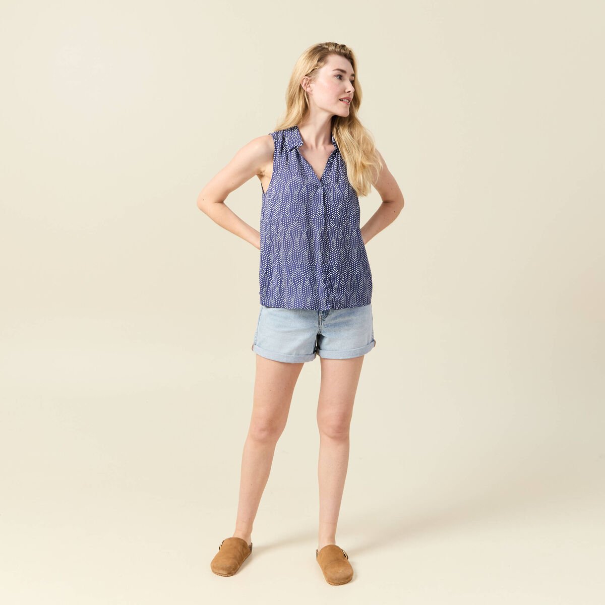 Blouse sans manches bleu marine femme