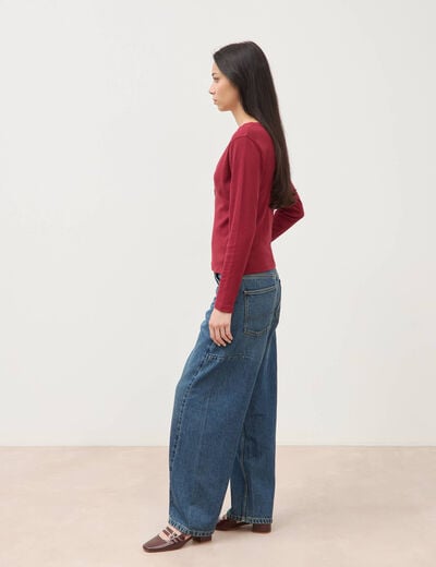 T-shirt cintr&eacute; manches longues rouge fonc&eacute; femme