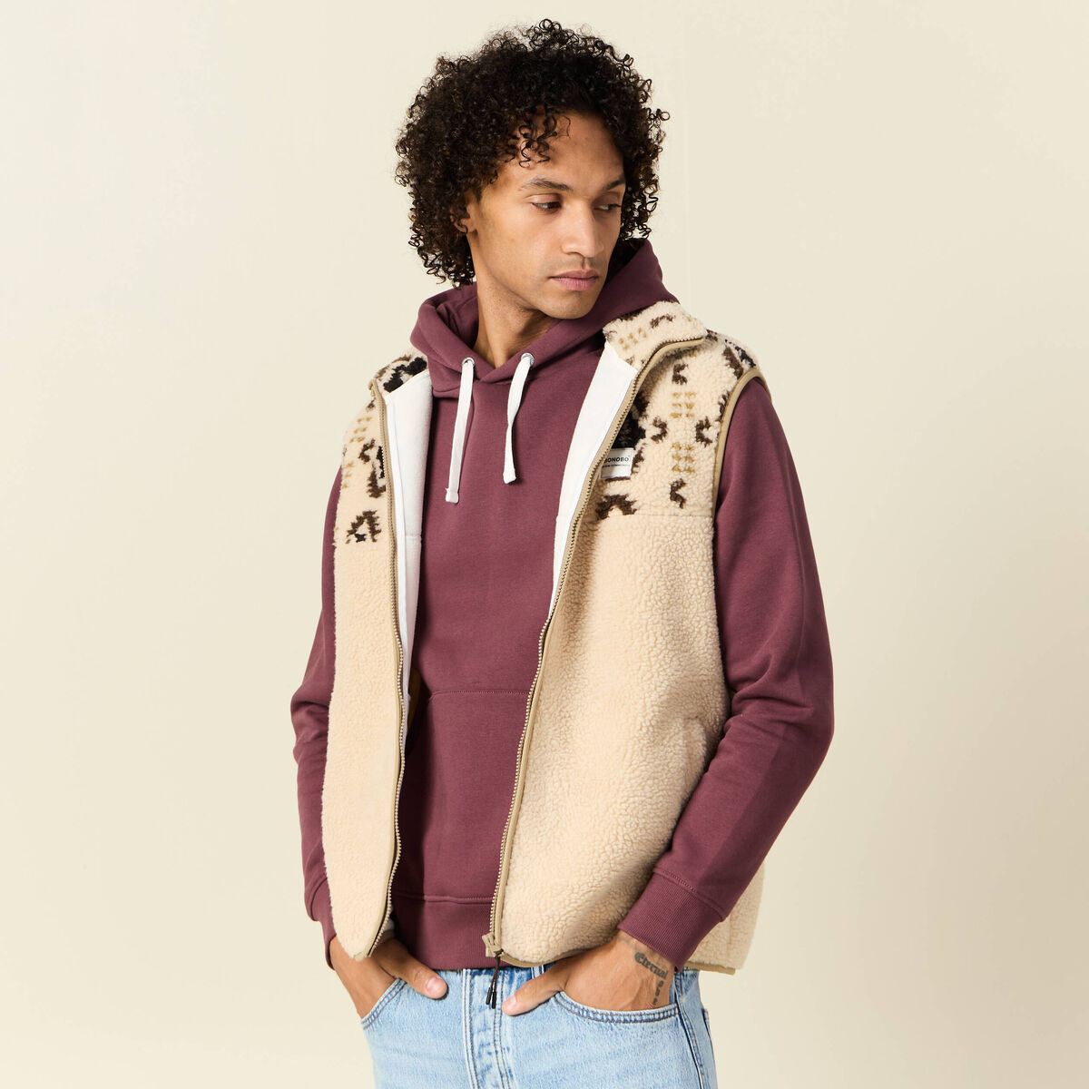 Gilet sans manches zippé ecru homme