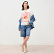 T-shirt droit en coton manches courtes ecru femme