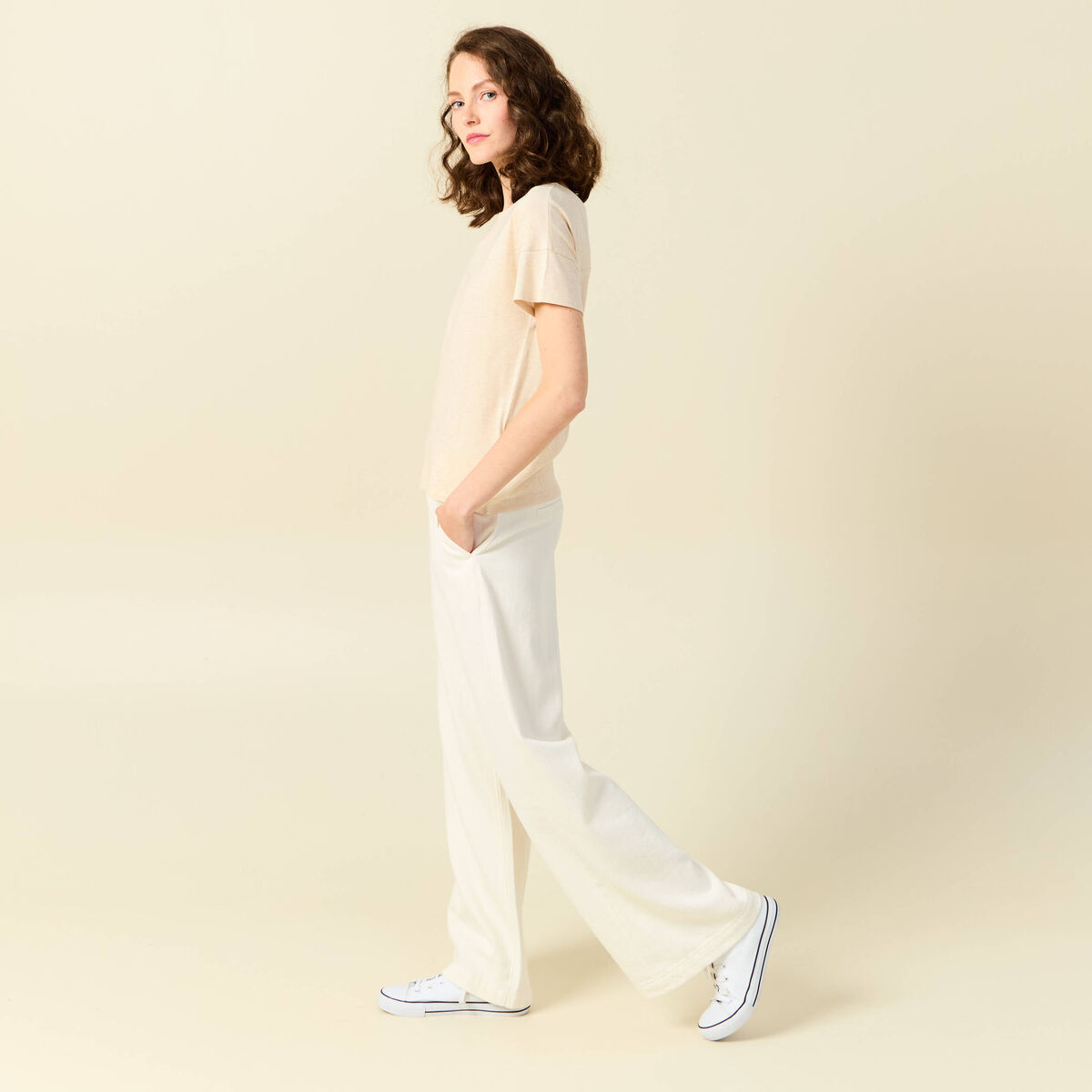 T-shirt manches courtes creme femme