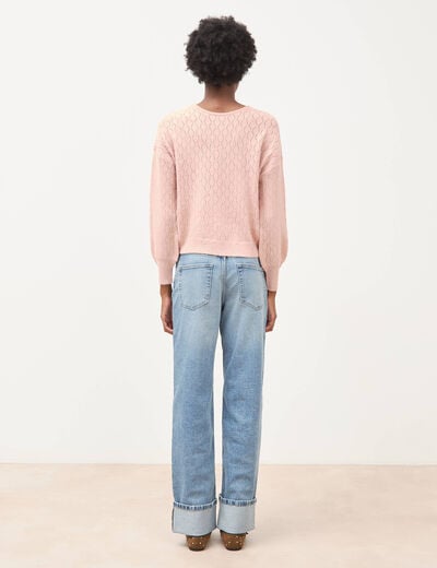Pull oversize col v manches longues rose pastel femme