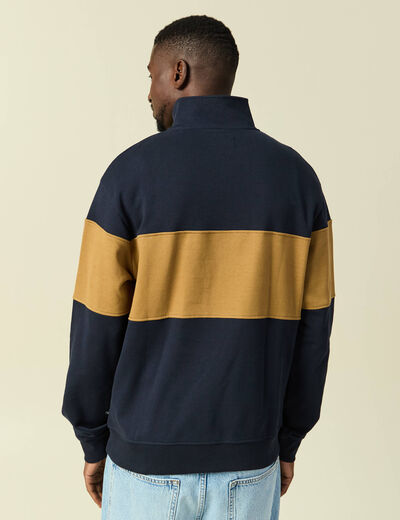 Sweat col montant manches longues bleu marine homme