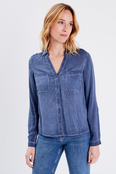 Chemise manches longues bleu foncé femme