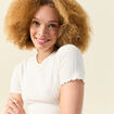 T-shirt ajusté court manches courtes ivoire femme