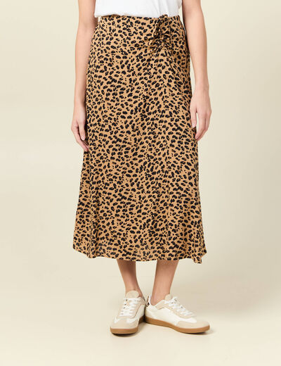 Jupe longue portefeuille marron clair femme