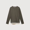 T-shirt droit col rond manches longues vert fonc&eacute; homme
