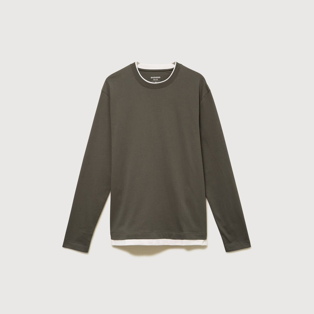 T-shirt droit col rond manches longues vert fonc&eacute; homme