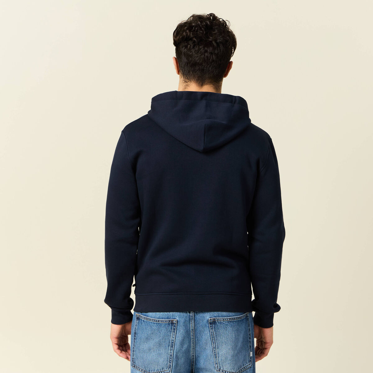 Sweat &agrave; capuche manches longues bleu marine homme