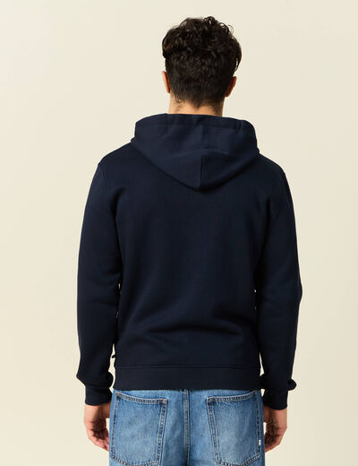Sweat &agrave; capuche manches longues bleu marine homme