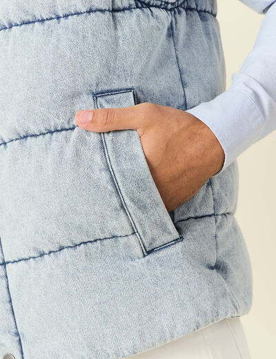 Doudoune sans manches en jean denim bleach homme