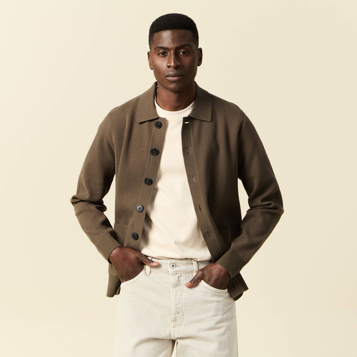 Gilet manches longues vert kaki homme