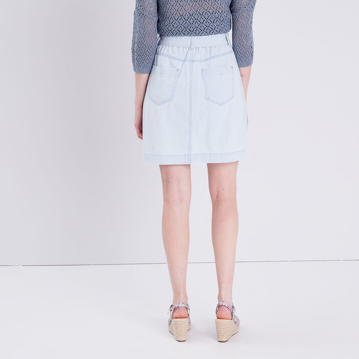 Jupe paperbag en jean denim bleach femme