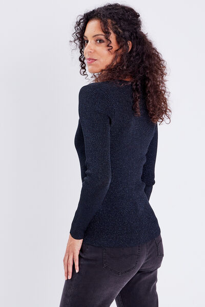 Pull manches longues bleu pétrole femme