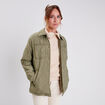 Veste droite matelass&eacute;e col chemise vert kaki femme