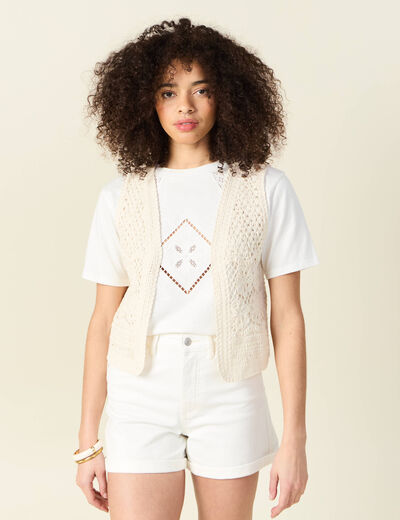 Gilet sans manches ecru femme