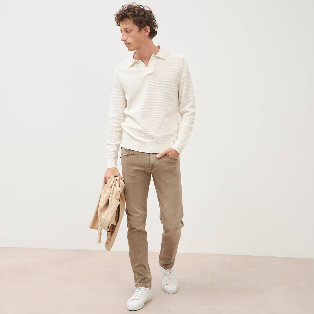 Jeans straight longueur 34 denim denim beige homme