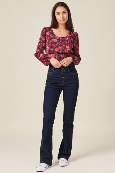 T-shirt manches longues satin noir femme