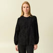 Chemise col rond manches longues brod&eacute;e noir femme