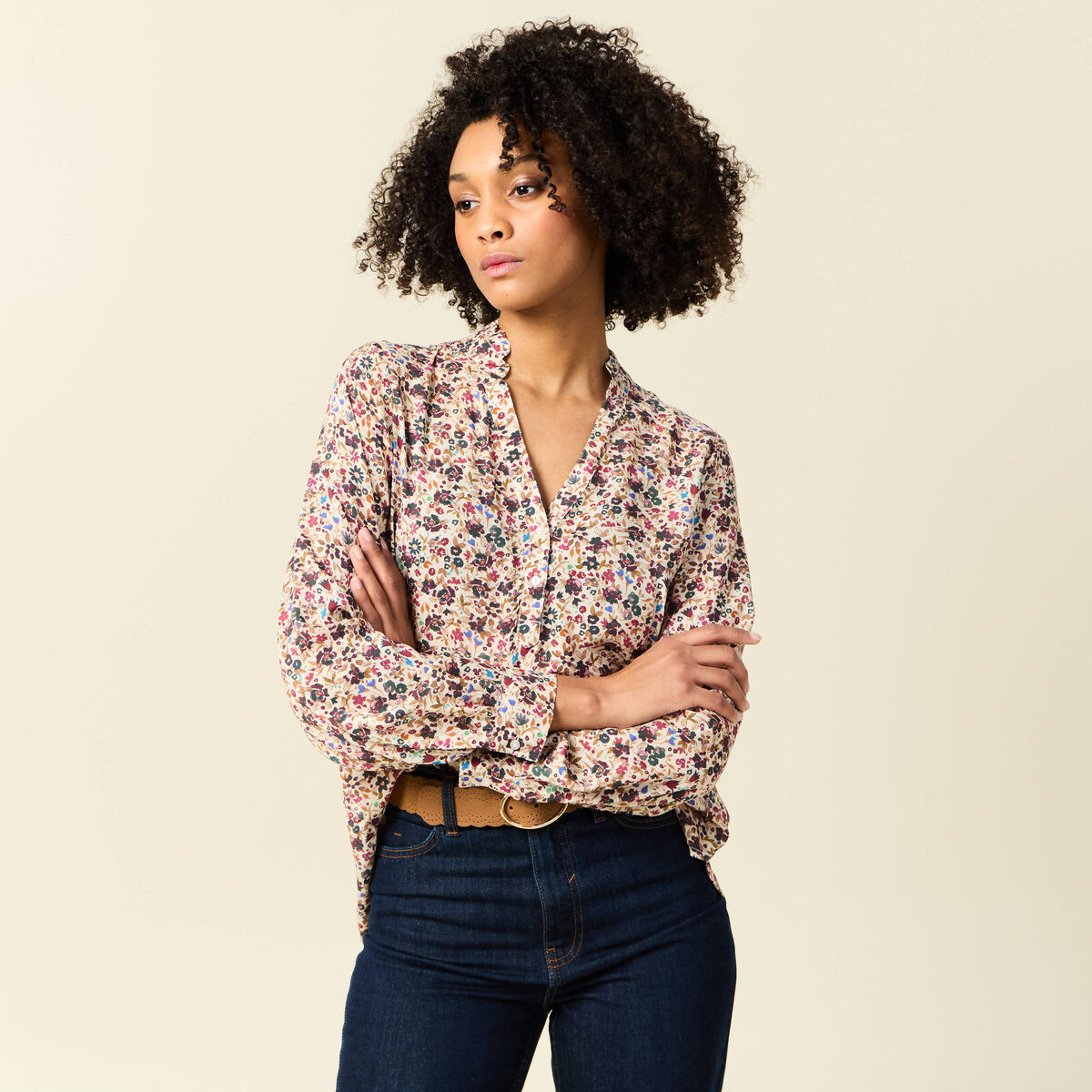 Blouse manches longues creme femme