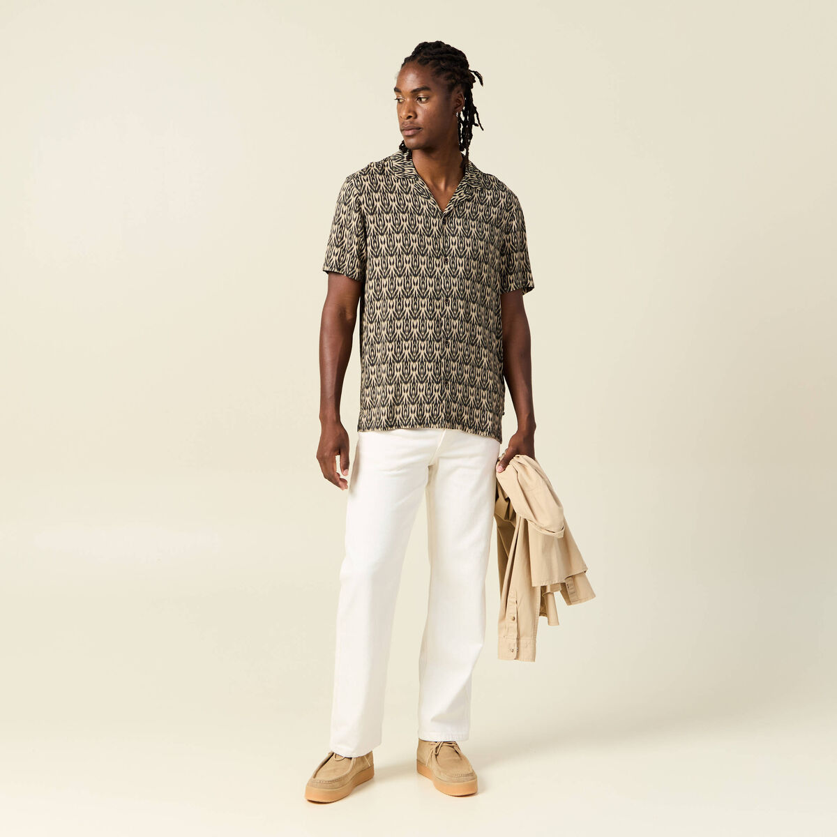 Chemise manches courtes beige homme