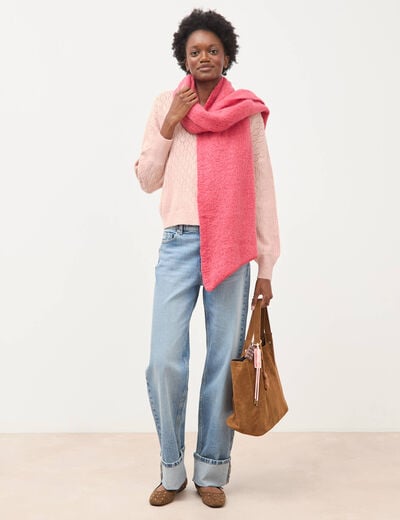 Pull oversize col v manches longues rose pastel femme
